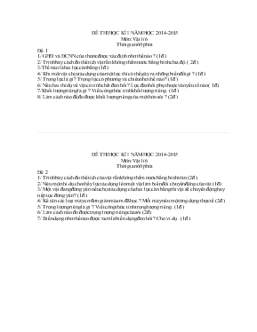 Đề thi học kì I năm học 2014-2015 môn Vật lí 6 thời gian 60 phút